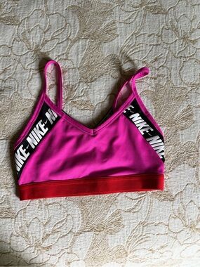 Nike Hot Pink and Red Dri-FIT Sports Bra with Black Logo